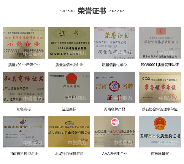 山西振動篩廠家榮譽(yù)資質(zhì)